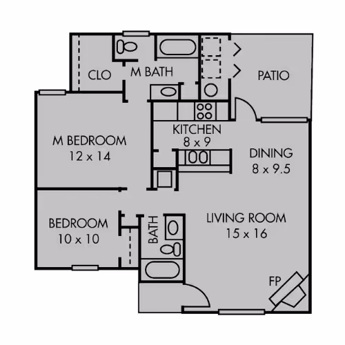 2 bed, 2 bath A1 Floor plan